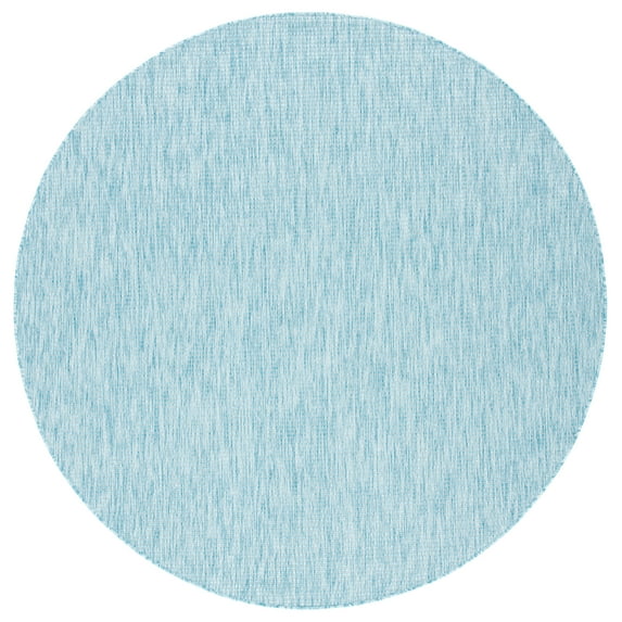 SAFAVIEH Courtyard Wayra Solid Indoor/Outdoor Area Rug, Aqua/Aqua, 6'7" x 6'7" Round