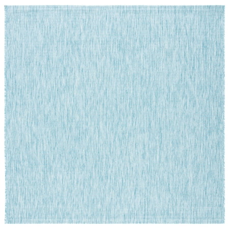 SAFAVIEH Courtyard Wayra Solid Indoor/Outdoor Area Rug, Aqua/Aqua, 6'7" x 6'7" Square