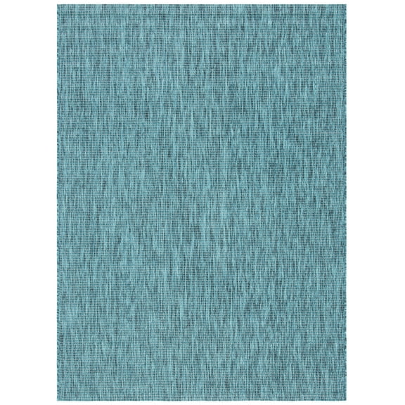 SAFAVIEH Courtyard Wayra Solid Indoor/Outdoor Area Rug, Grey/Aqua, 4’ x 5’7”