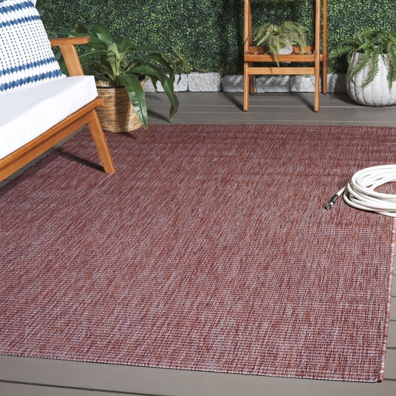 SAFAVIEH Courtyard Wayra Solid Indoor/Outdoor Area Rug, Red/Red, 5'5" x 7'7"