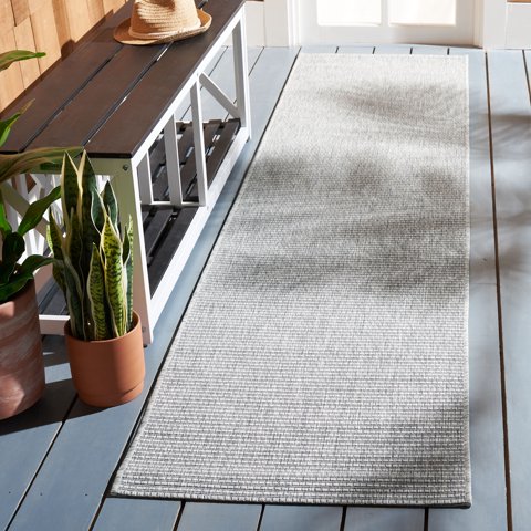 SAFAVIEH Courtyard Wayra Solid Indoor/Outdoor Runner Rug, Grey/Grey, 2'2" x 9'