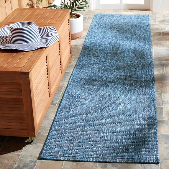 SAFAVIEH Courtyard Wayra Solid Indoor/Outdoor Runner Rug, Navy/Navy, 2'2" x 9'