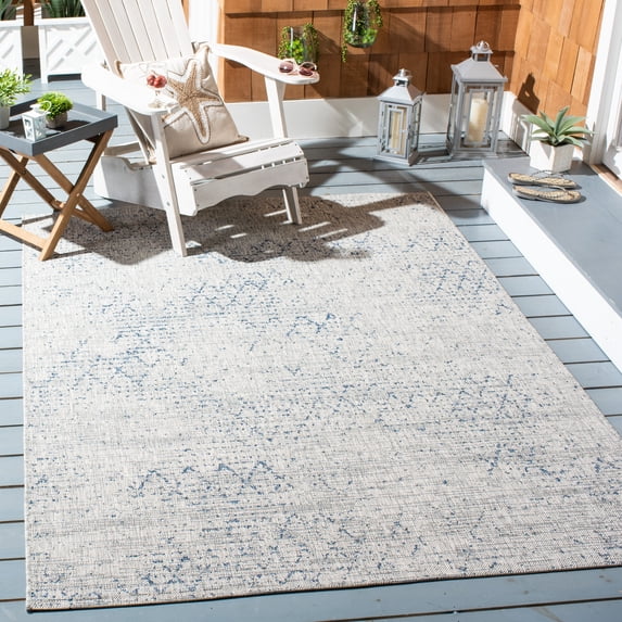 SAFAVIEH Courtyard Wilfreda Abstract Indoor/Outdoor Area Rug, Grey/Navy, 5'5" x 7'7"