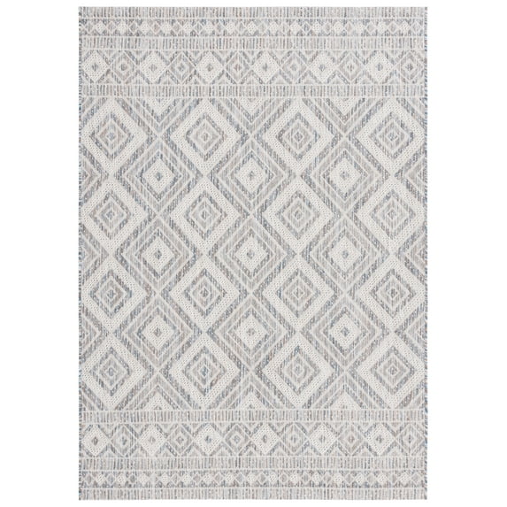 SAFAVIEH Courtyard Wyatt Geometric Indoor/Outdoor Area Rug, Ivory Blue/Beige, 4' x 5'7"