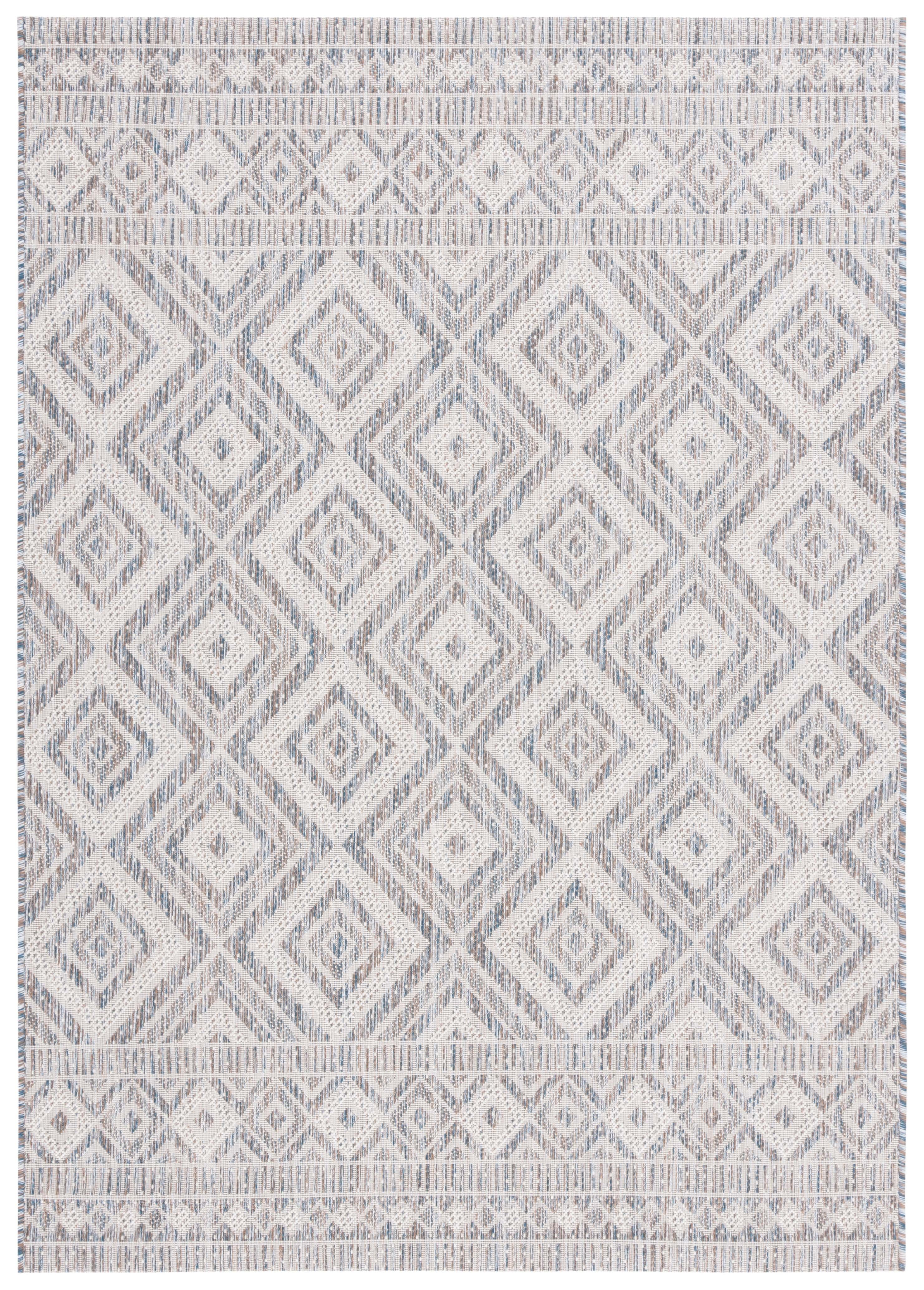 SAFAVIEH Courtyard Wyatt Geometric Indoor/Outdoor Area Rug, Ivory Blue/Beige, 5'3" x 7'7"