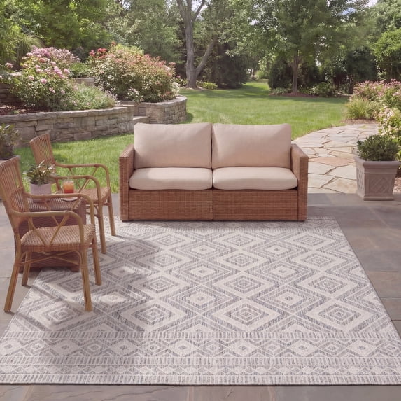 Safavieh Courtyard Wyatt Geometric Indoor/Outdoor Area Rug, Ivory Blue/Beige, 9' x 12'