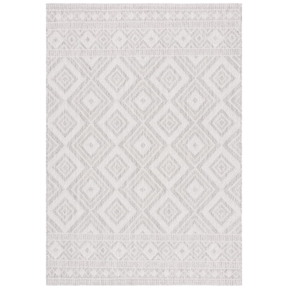 SAFAVIEH Courtyard Wyatt Geometric Indoor/Outdoor Area Rug, Ivory/Light Grey, 4' x 5'7"