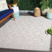 SAFAVIEH Courtyard Wyatt Geometric Indoor/Outdoor Area Rug, Ivory/Light Grey, 5'3" x 7'7"