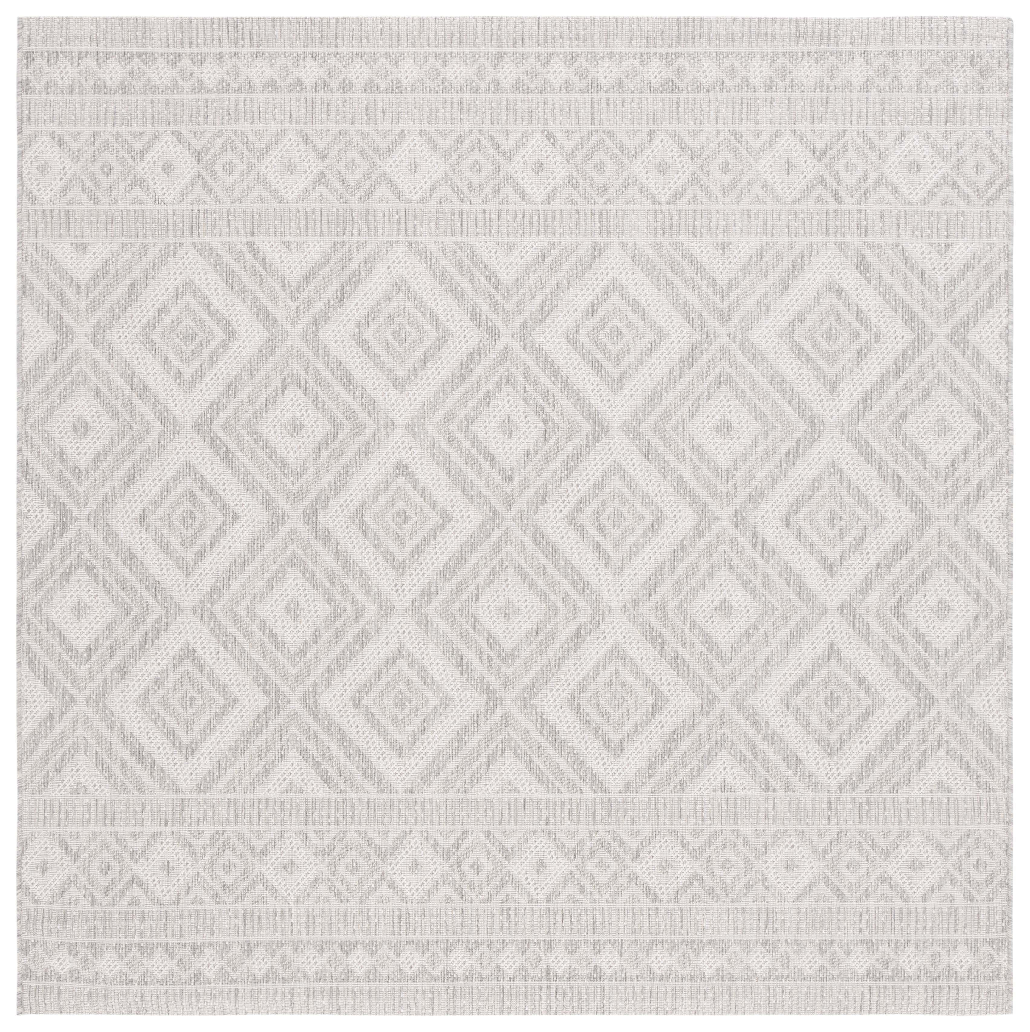 SAFAVIEH Courtyard Wyatt Geometric Indoor/Outdoor Area Rug, Ivory/Light Grey, 6'7" x 6'7" Square