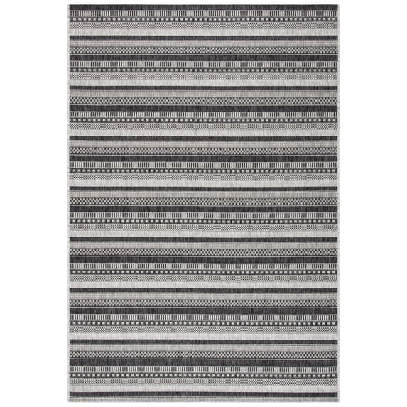 SAFAVIEH Courtyard Xzavier Geometric Striped Indoor/Outdoor Area Rug, 4' x 5'7", Black/Grey