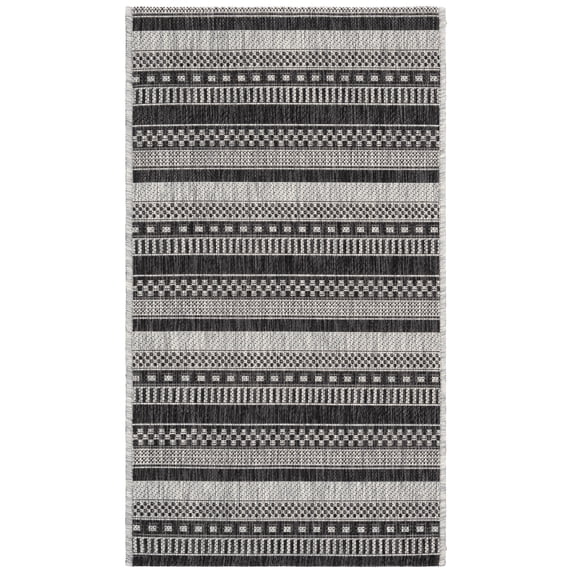 SAFAVIEH Courtyard Xzavier Striped Indoor/Outdoor Area Rug, Black/Grey, 2'7" x 5'