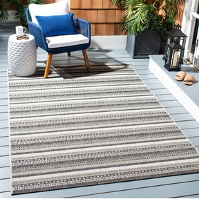 SAFAVIEH Courtyard Xzavier Striped Indoor/Outdoor Area Rug, Black/Grey, 6'7" x 6'7" Square