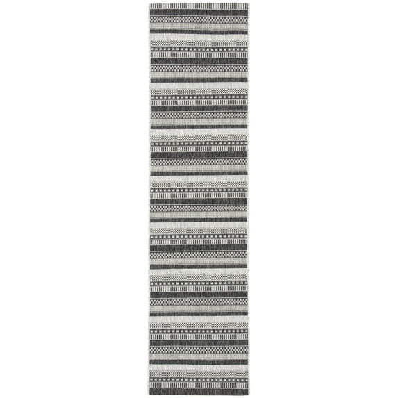 SAFAVIEH Courtyard Xzavier Striped Indoor/Outdoor Runner Rug, Black/Grey, 2'3" x 6'7"