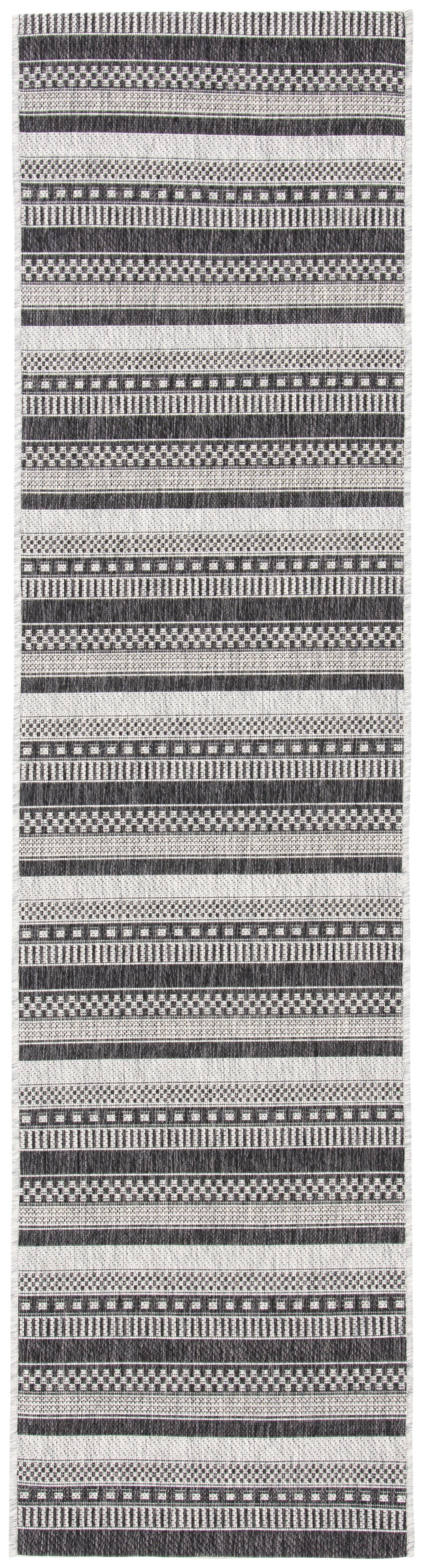 Black and Gray Flat Woven Synthetic Indoor/Outdoor Rug