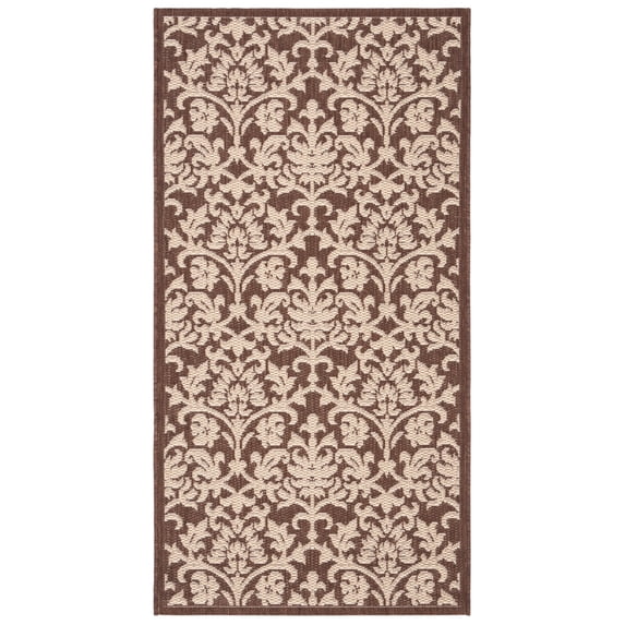 SAFAVIEH Courtyard Yvette Floral Indoor/Outdoor Area Rug, 2'7" x 5', Chocolate/Natural