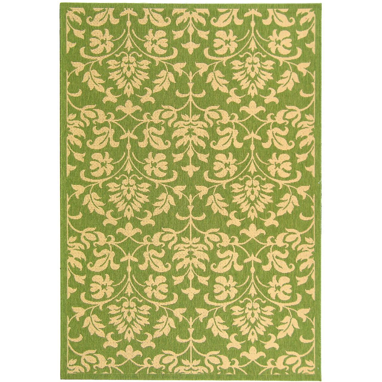 Olive and Natural Floral Motif Outdoor Area Rug
