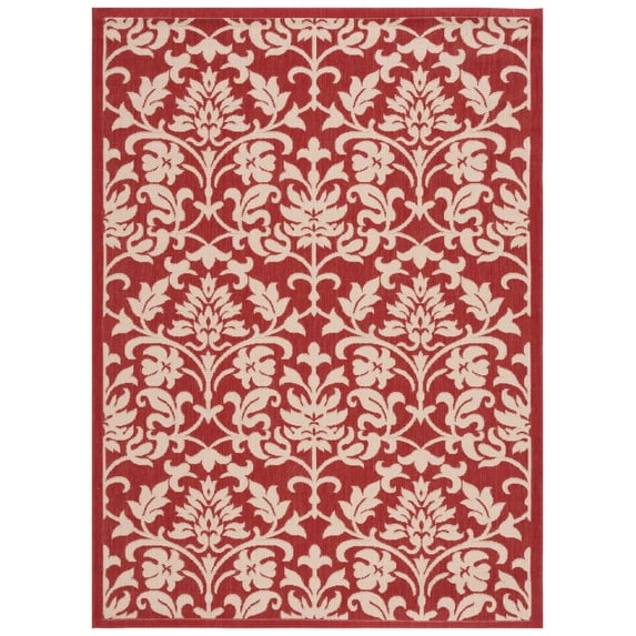 SAFAVIEH Courtyard Yvette Floral Indoor/Outdoor Area Rug, 4' x 5'7", Red/Natural
