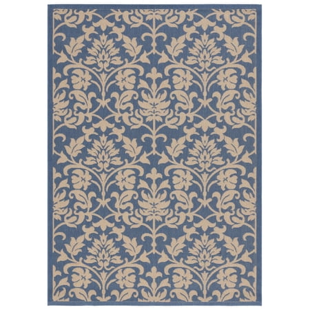 SAFAVIEH Courtyard Yvette Floral Indoor/Outdoor Area Rug, 5'3" x 7'7", Blue/Natural