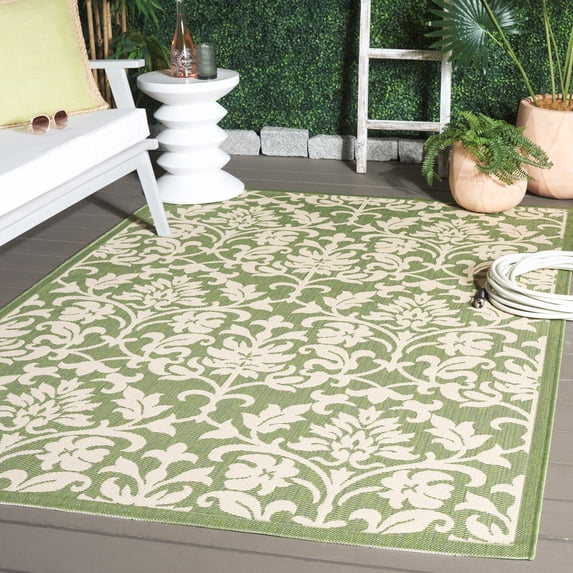 SAFAVIEH Courtyard Yvette Floral Indoor/Outdoor Area Rug, 5'3" x 7'7", Olive/Natural