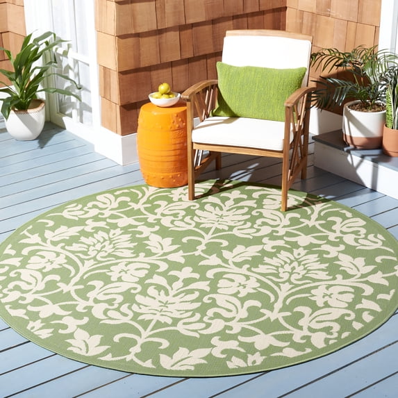 SAFAVIEH Courtyard Yvette Floral Indoor/Outdoor Area Rug, 6'7" x 6'7" Round, Olive/Natural