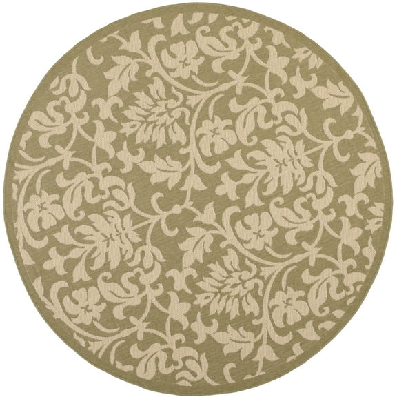SAFAVIEH Courtyard Yvette Floral Indoor/Outdoor Area Rug, 6'7" x 6'7" Round, Olive/Natural
