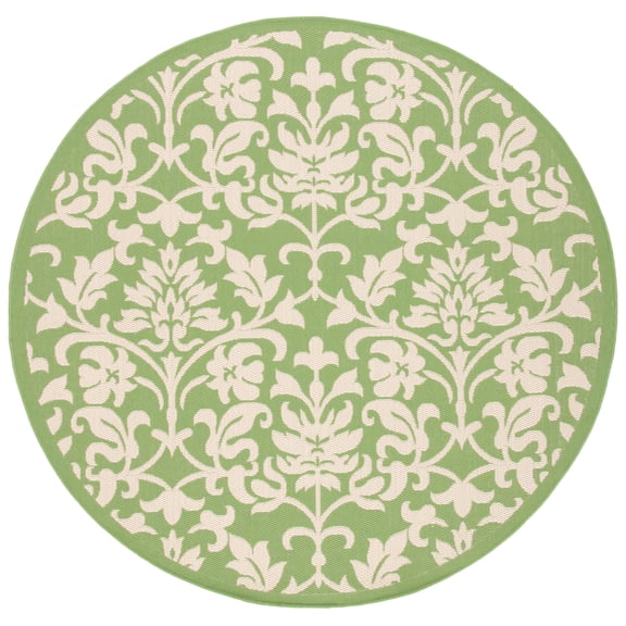 SAFAVIEH Courtyard Yvette Floral Indoor/Outdoor Area Rug, 6'7" x 6'7" Round, Olive/Natural