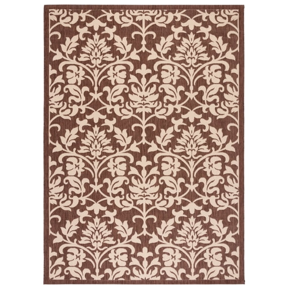 SAFAVIEH Courtyard Yvette Floral Indoor/Outdoor Area Rug, 8' x 11', Chocolate/Natural
