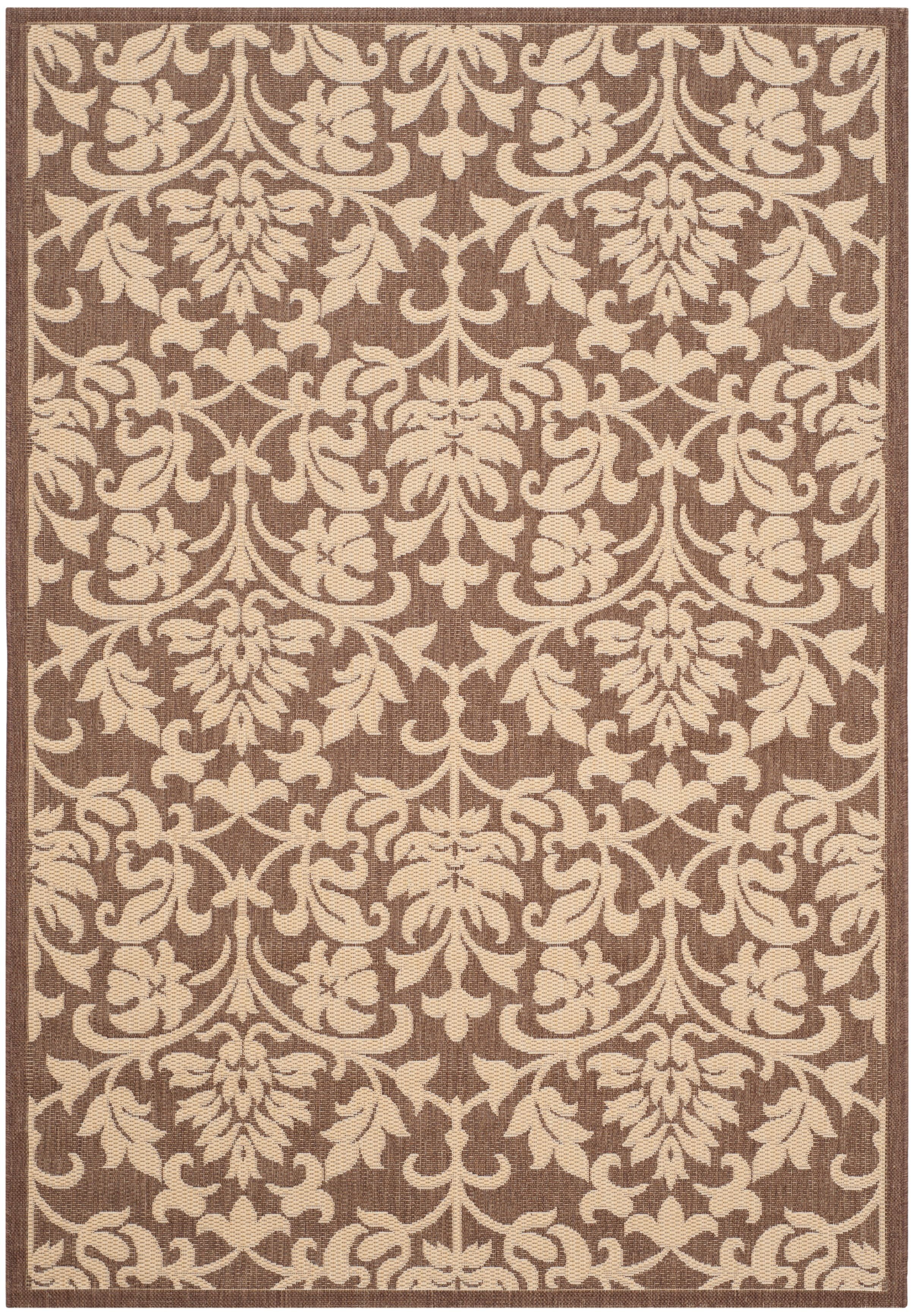 Chocolate and Natural Floral Rectangular Synthetic Rug, 8' x 11'
