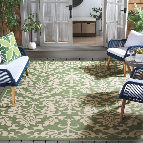 SAFAVIEH Courtyard Yvette Floral Indoor/Outdoor Area Rug, 9' x 12', Olive/Natural
