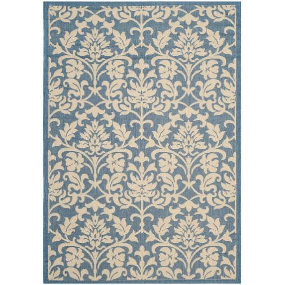 SAFAVIEH Courtyard Yvette Floral Indoor/Outdoor Area Rug, Blue/Natural, 4' x 5'7"