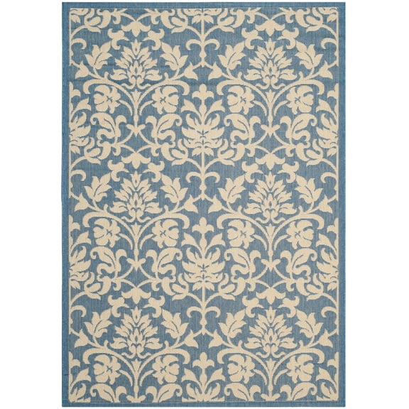SAFAVIEH Courtyard Yvette Floral Indoor/Outdoor Area Rug, Blue/Natural, 4' x 5'7"