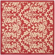 SAFAVIEH Courtyard Yvette Floral Indoor/Outdoor Area Rug, Red/Natural, 7'10" x 7'10" Square