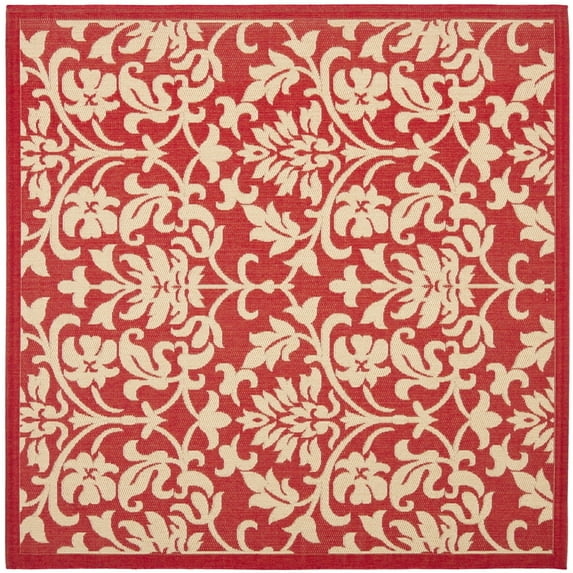 SAFAVIEH Courtyard Yvette Floral Indoor/Outdoor Area Rug, Red/Natural, 7'10" x 7'10" Square
