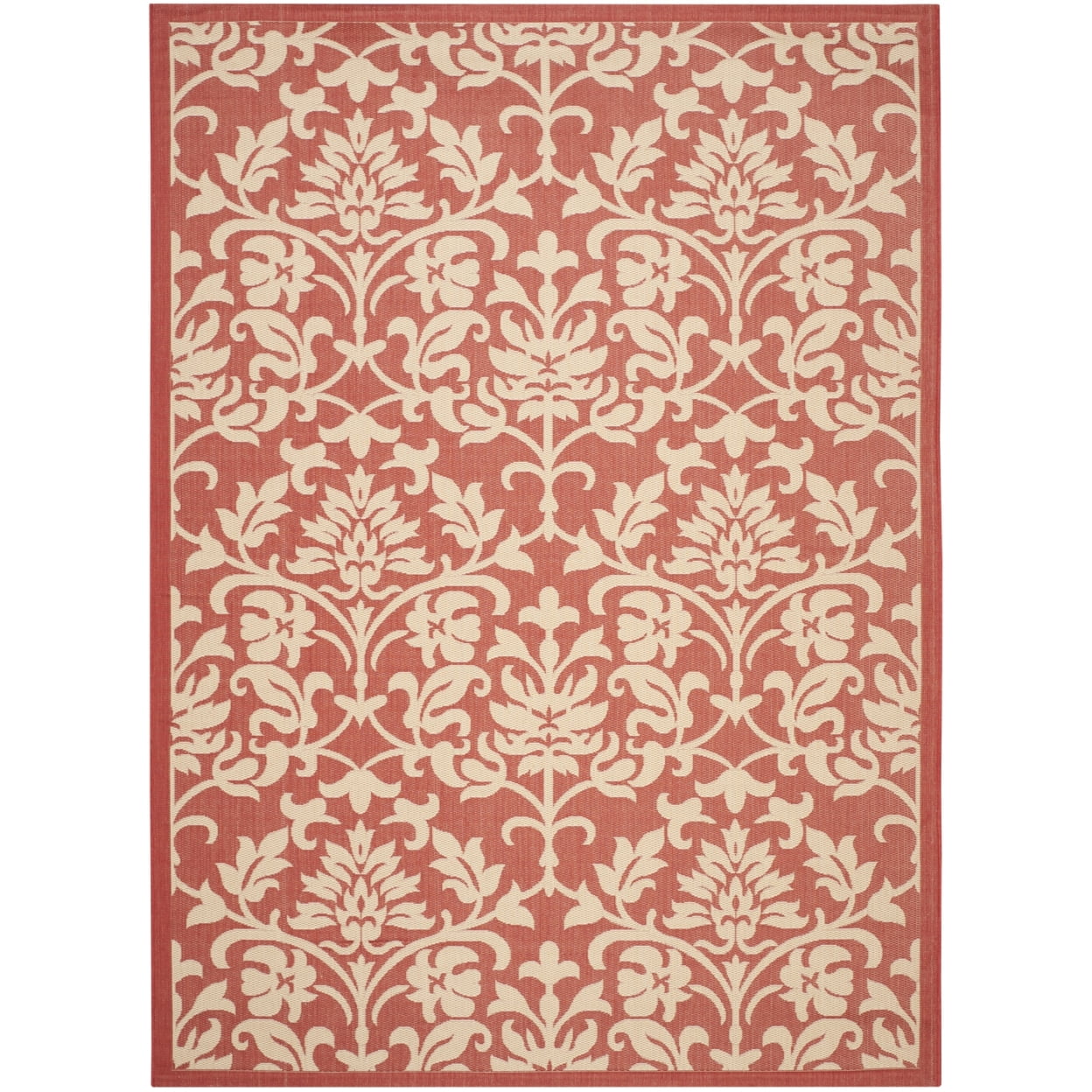 Red and Natural Floral Synthetic 9' x 12' Rectangular Area Rug