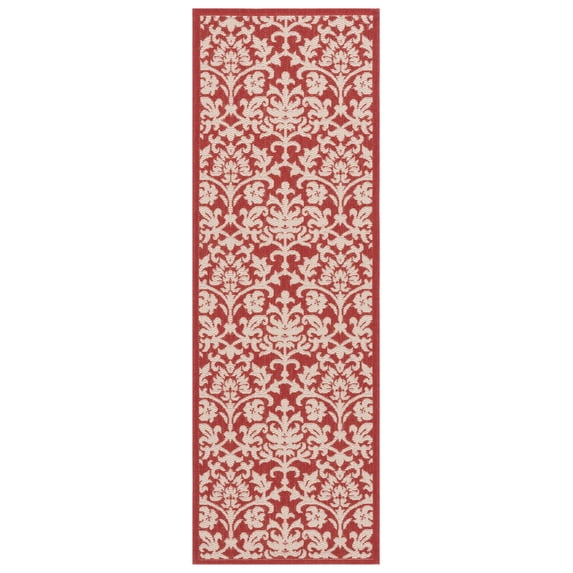 SAFAVIEH Courtyard Yvette Floral Indoor/Outdoor Runner Rug, 2'3" x 10', Red/Natural