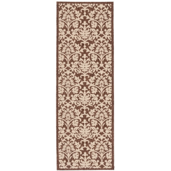 SAFAVIEH Courtyard Yvette Floral Indoor/Outdoor Runner Rug, 2'3" x 14', Chocolate/Natural