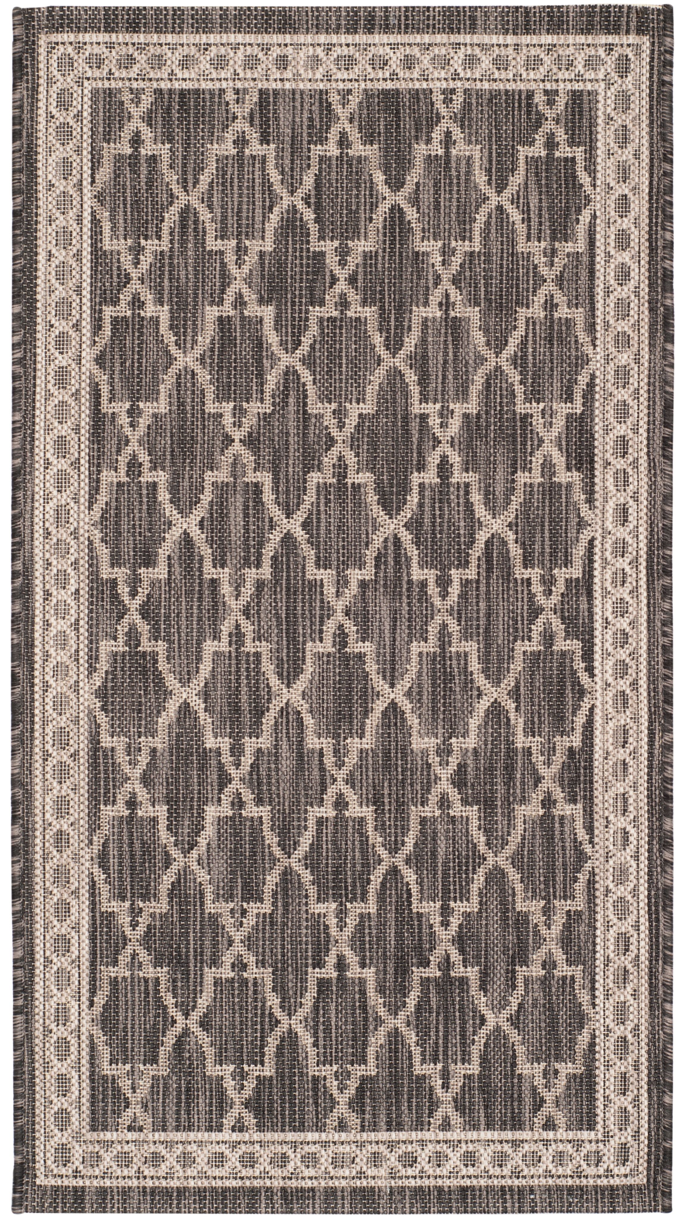 Black and Beige Geometric Indoor/Outdoor Area Rug, 2' x 3'7"