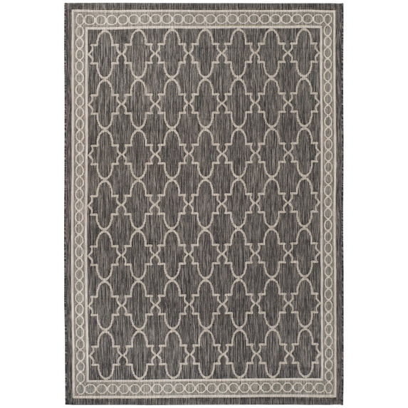 SAFAVIEH Courtyard Zavier Geometric Bordered Indoor/Outdoor Area Rug, 5'3" x 7'7", Black/Beige