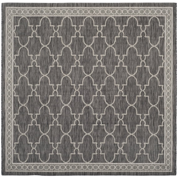 SAFAVIEH Courtyard Zavier Geometric Bordered Indoor/Outdoor Area Rug, 6'7" x 6'7" Square, Black/Beige