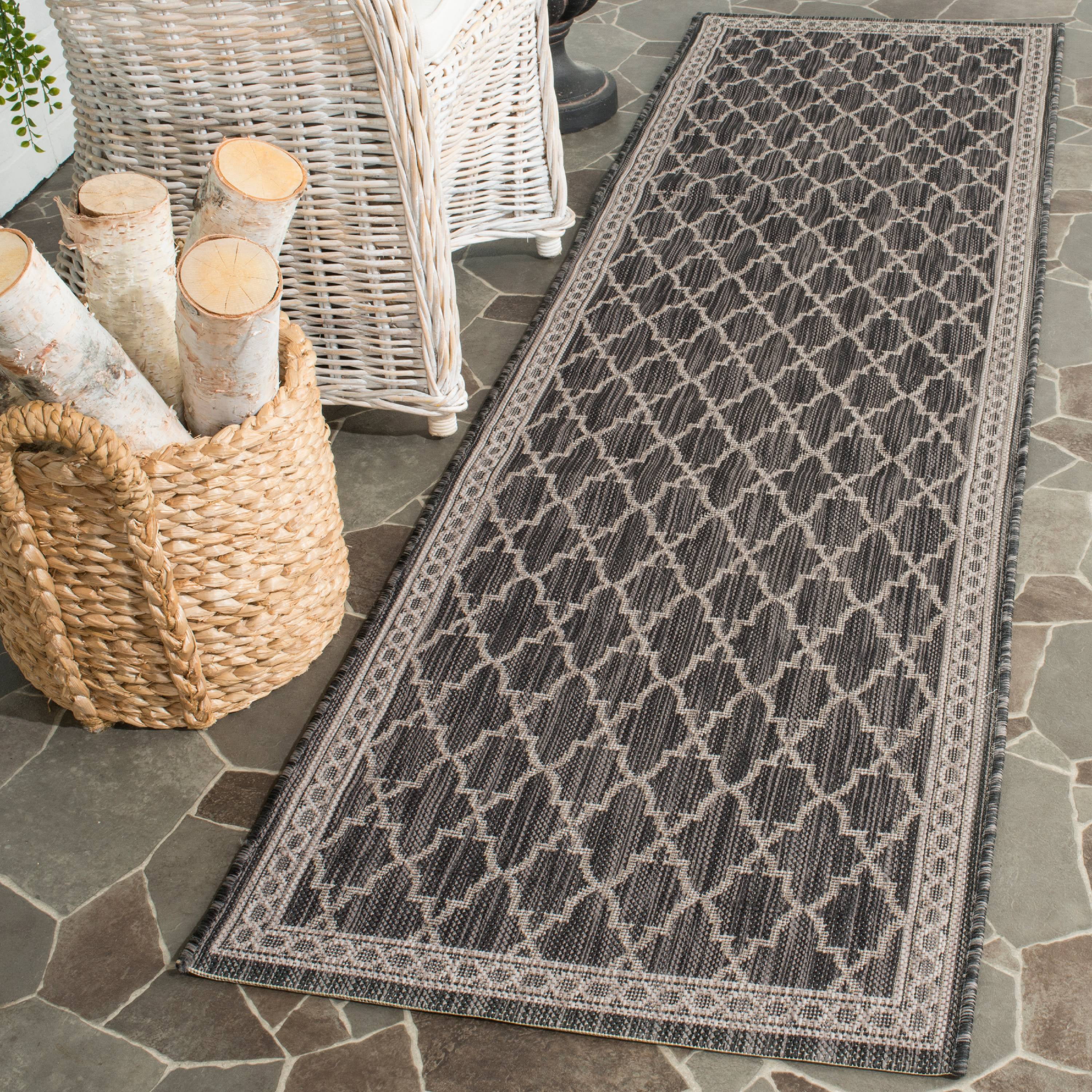 Black and Beige Flat Woven Reversible Synthetic Runner Rug