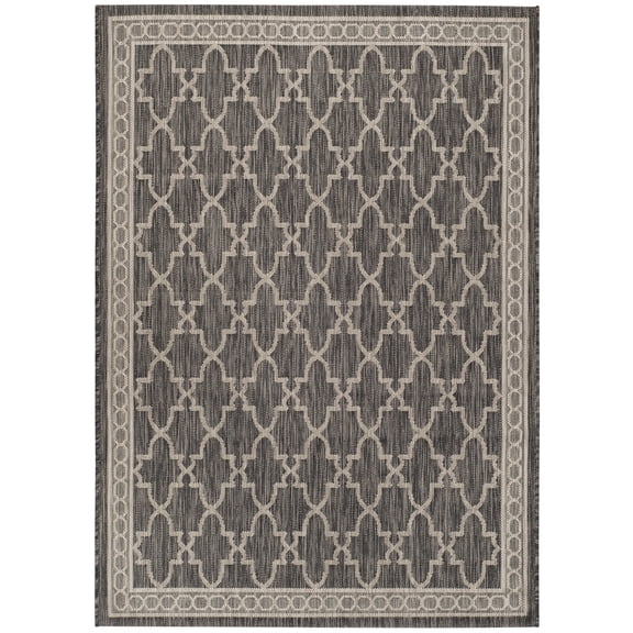 SAFAVIEH Courtyard Zavier Geometric Indoor/Outdoor Area Rug, Black/Beige, 4' x 5'7"