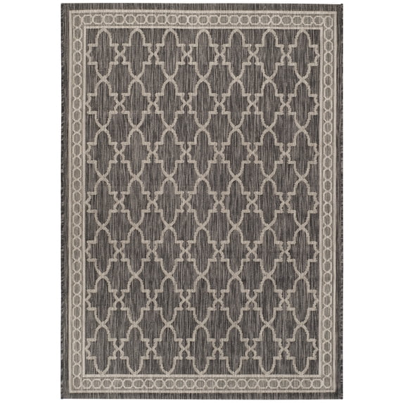 SAFAVIEH Courtyard Zavier Geometric Indoor/Outdoor Area Rug, Black/Beige, 4' x 5'7"