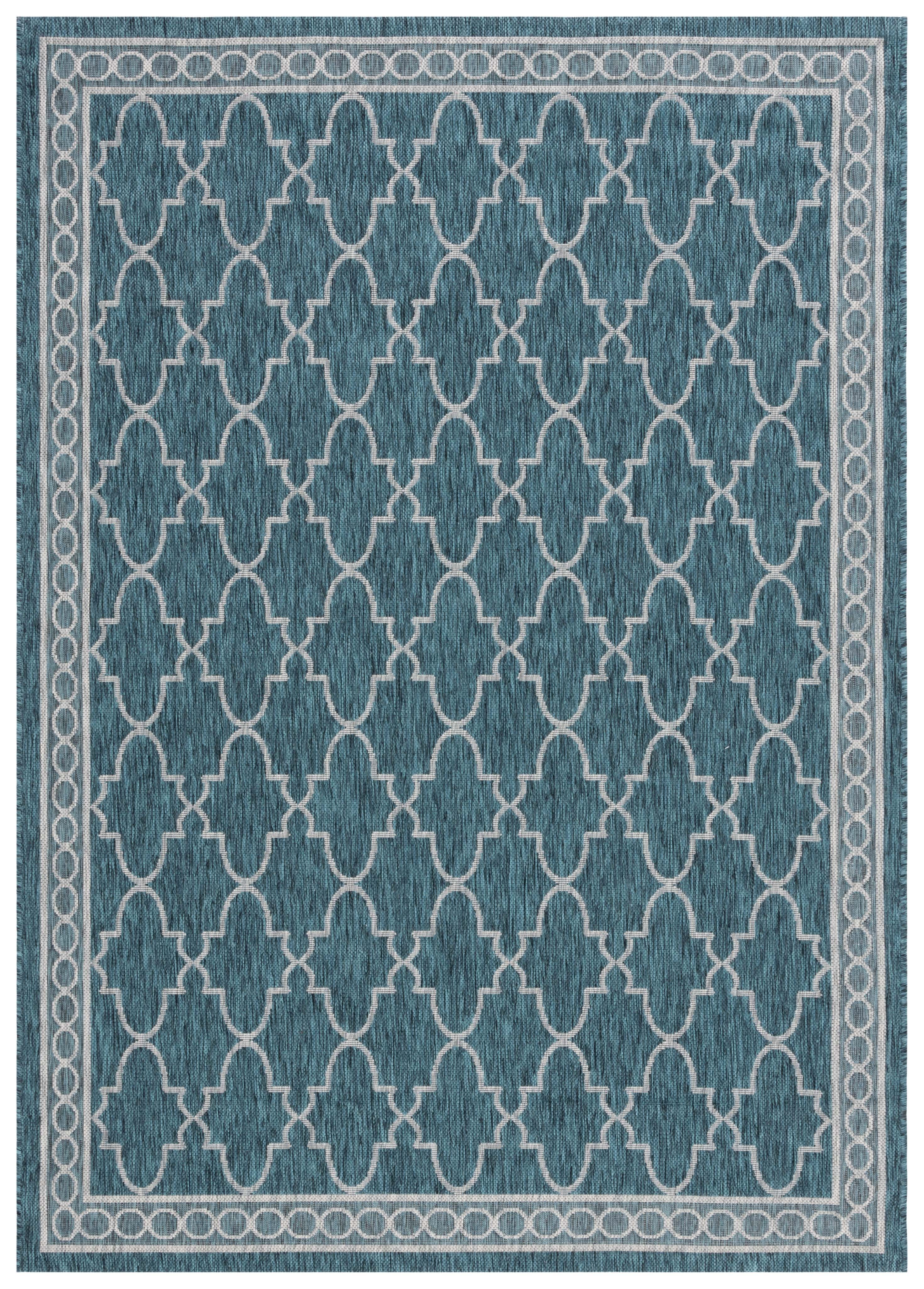 SAFAVIEH Courtyard Zavier Geometric Indoor/Outdoor Area Rug, Blue/Grey, 5'3" x 7'7"