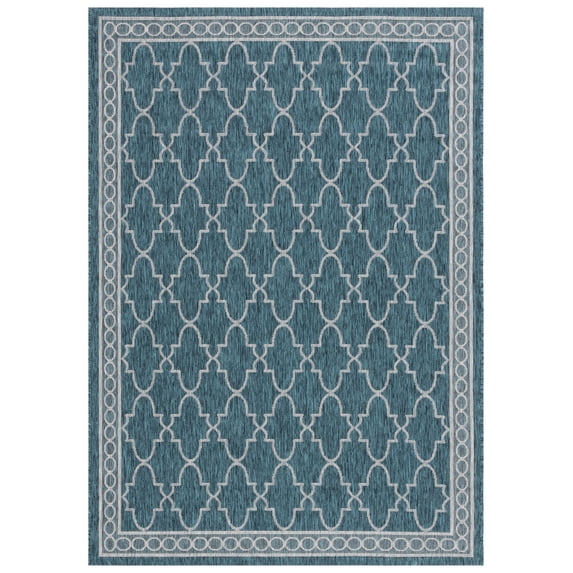 SAFAVIEH Courtyard Zavier Geometric Indoor/Outdoor Area Rug, Blue/Grey, 5'3" x 7'7"
