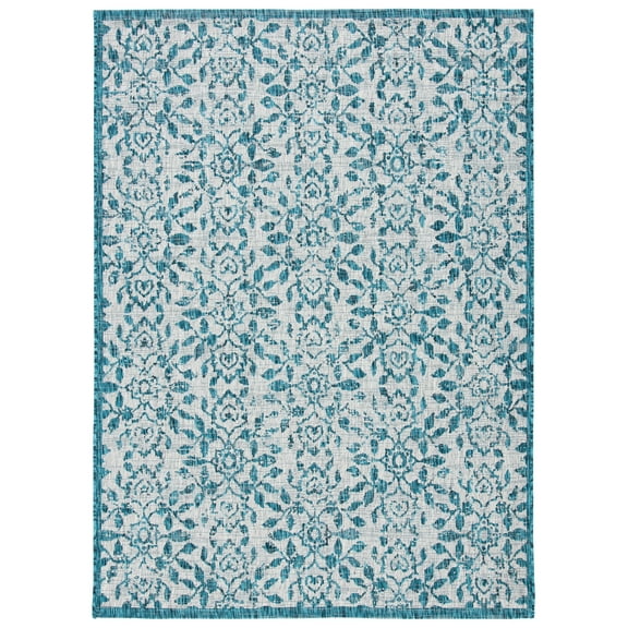 SAFAVIEH Courtyard Zenji Floral Indoor/Outdoor Area Rug, Grey/Blue, 4’ x 5’7”
