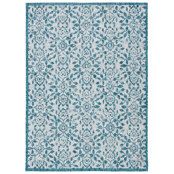 SAFAVIEH Courtyard Zenji Floral Indoor/Outdoor Area Rug, Grey/Blue, 9' x 12'