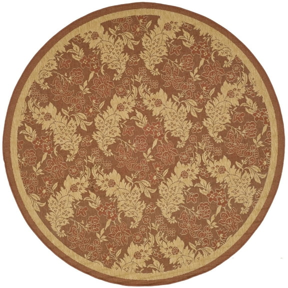 SAFAVIEH Courtyard Zowie Geometric Indoor/Outdoor Area Rug, Brick Red/Natural, 6'7" x 6'7" Round