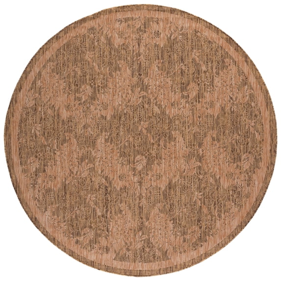 SAFAVIEH Courtyard Zowie Geometric Indoor/Outdoor Area Rug, Gold/Natural, 6'7" x 6'7" Round