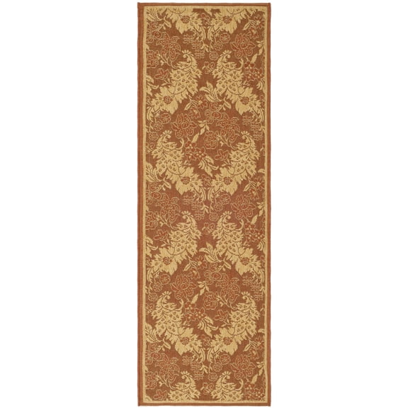 SAFAVIEH Courtyard Zowie Geometric Indoor/Outdoor Runner Rug, Brick Red/Natural, 2'3" x 10'