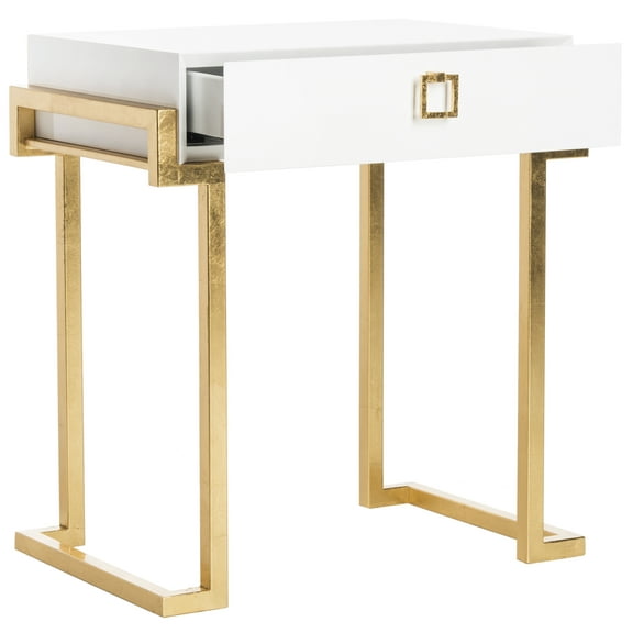 SAFAVIEH Couture Abele Modern Glam Lacquer Side Table with Drawer, White/Brass